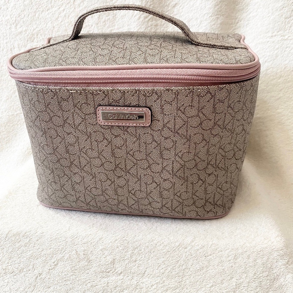 Calvin‎ Klein Makeup Bag Monogram Logo Travel Case, Womens OS Taupe Pink